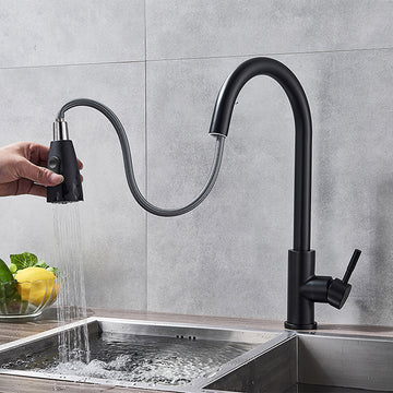 Baterie Bucatarie Cora Cu Dus Extractibil, Inox, Negru