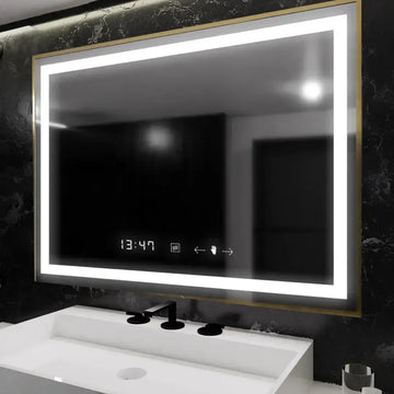 Oglinda LED Senzor Starlight Sistem Dezaburire Ceas Temperatura Rama Aurie 120x80 Cm