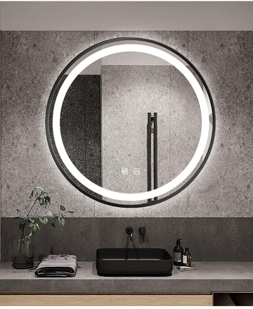 Oglinda LED Touch Sonora Sistem Dezaburire Rama Neagra 60x60 Cm