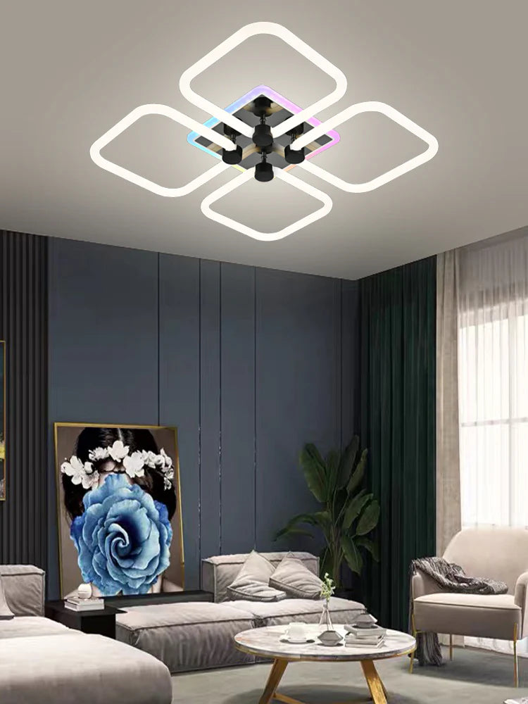 Lustra LED Daria 50 W Cu Telecomanda, Dimabila, Negru, Alb, RGB