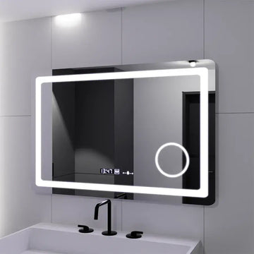 Oglinda LED Senzor Functie Dezaburire Termometru Ceas si Lupa Cosmetica, 90x60 cm