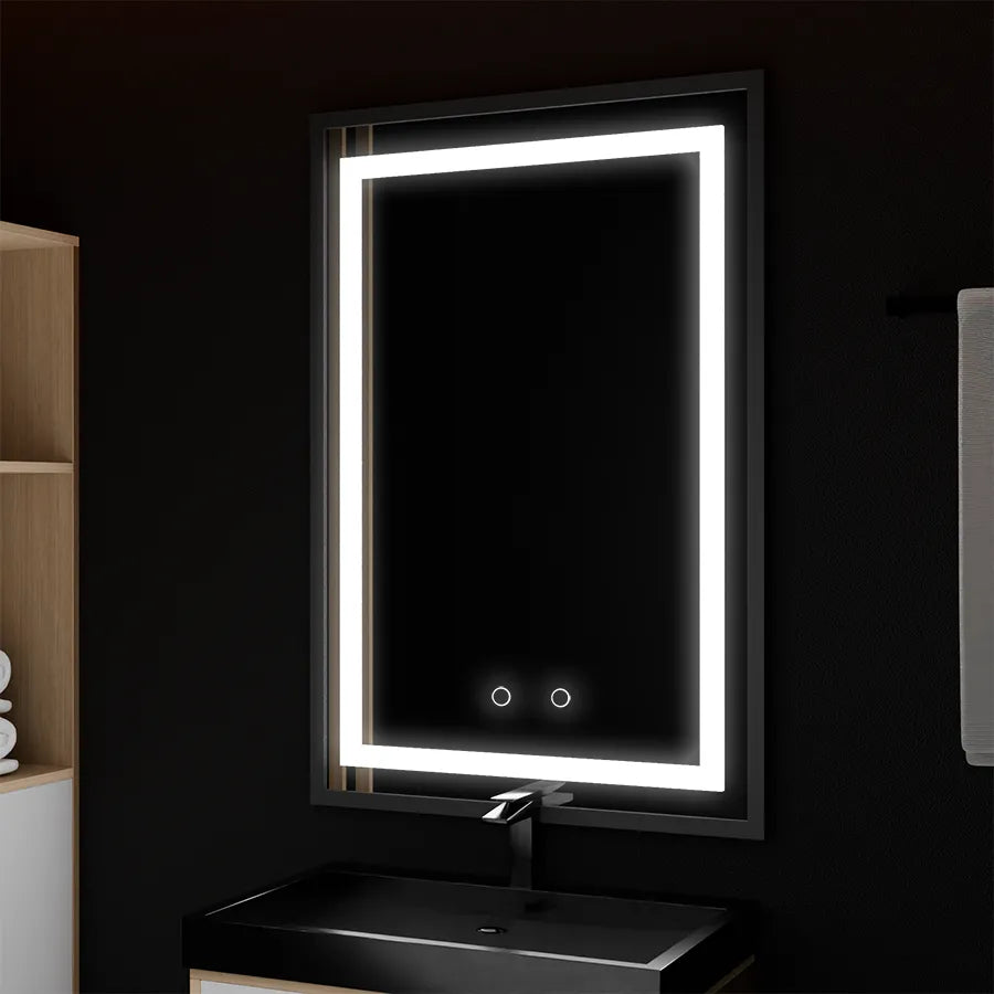 Oglinda LED Touch Stasya Sistem Dezaburire Rama Neagra 60x80 Cm